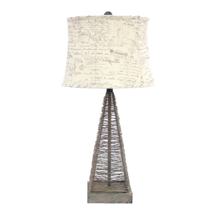 29" Gray Metal Geometric Bedside With White Text Drum Shade - Image 3