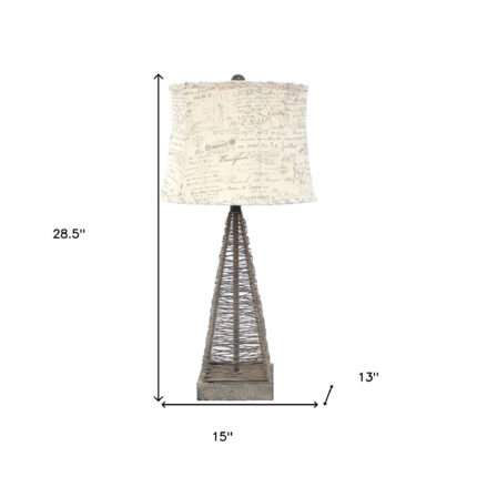 29" Gray Metal Geometric Bedside With White Text Drum Shade - Image 6