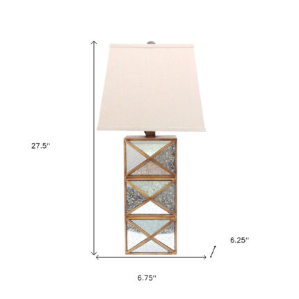 28" Distressed Gold And Silver Metal Bedside Lamp With Beige Shade - Image 6