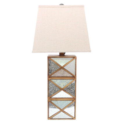28" Distressed Gold And Silver Metal Bedside Lamp With Beige Shade - Image 3