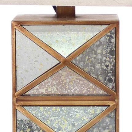 28" Distressed Gold And Silver Metal Bedside Lamp With Beige Shade - Image 5