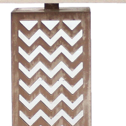 28" Distressed Natural And Silver Metal Bedside Lamp With Beige Cone Shade - Image 4