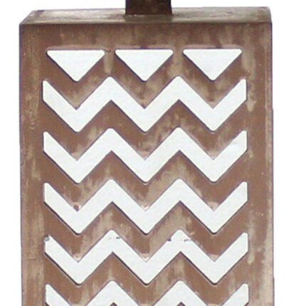 28" Distressed Natural And Silver Metal Bedside Lamp With Beige Cone Shade - Image 5