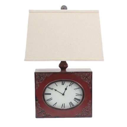 22" Distressed Red Metal Bedside Lamp With Beige Shade - Image 3