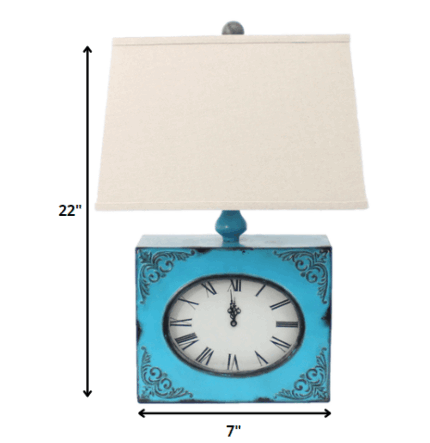22" Distressed Blue Metal Bedside Lamp With Beige Shade - Image 6