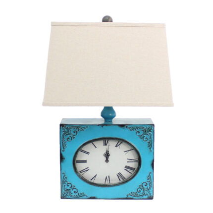 22" Distressed Blue Metal Bedside Lamp With Beige Shade - Image 3