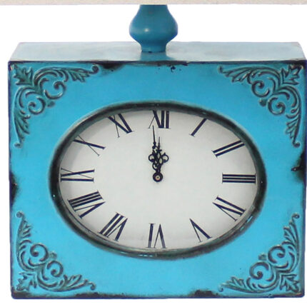 22" Distressed Blue Metal Bedside Lamp With Beige Shade - Image 4