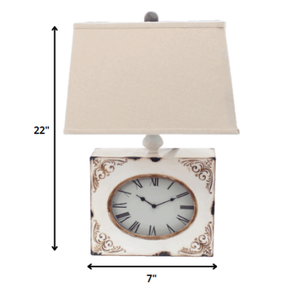 22" Distressed White Metal Bedside Lamp With Beige Shade - Image 6