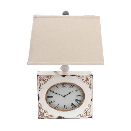 22" Distressed White Metal Bedside Lamp With Beige Shade - Image 3