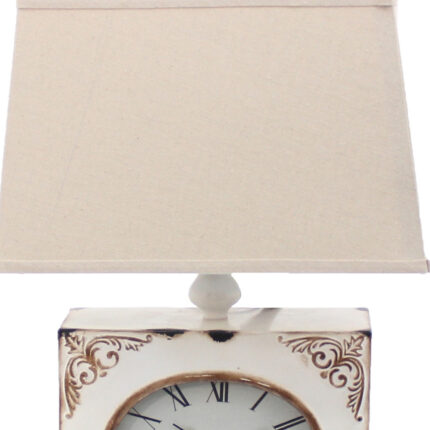 22" Distressed White Metal Bedside Lamp With Beige Shade - Image 4
