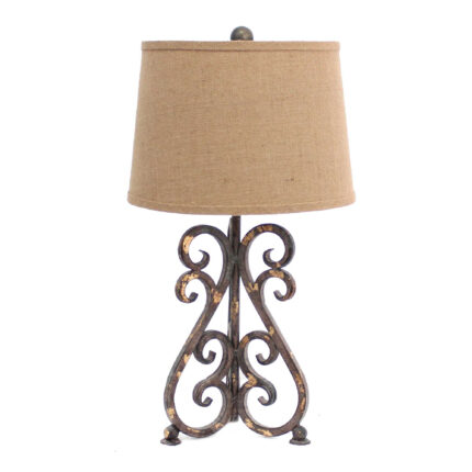 24" Distressed Bronze Metal Novelty Bedside Lamp With Khaki Drum Shade - Image 3