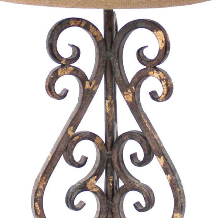 24" Distressed Bronze Metal Novelty Bedside Lamp With Khaki Drum Shade - Image 4