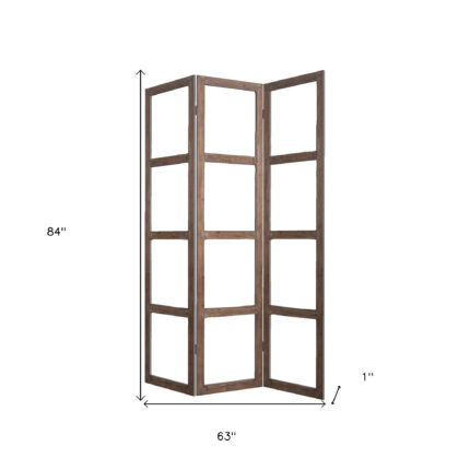 84" Brown Folding Three Panel Screen Room Divider - Image 5