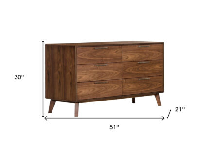 51" Brown Solid and Manufactured Wood Six Drawer Double Dresser - Image 5