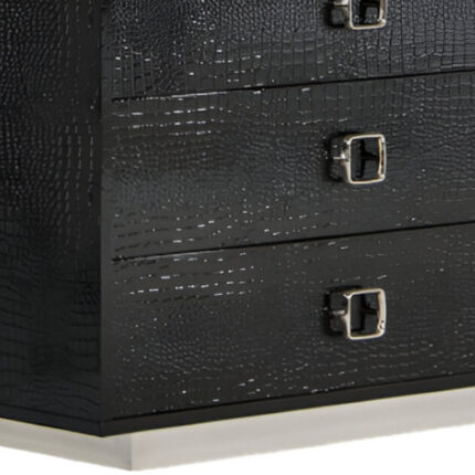 63" Black Six Drawer Shagreen Faux Croc Double Dresser - Image 4