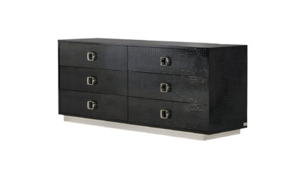 63" Black Six Drawer Shagreen Faux Croc Double Dresser - Image 3