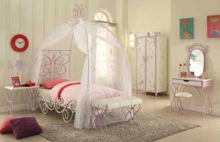 Purple and White Metal Canopy Bed Frame - Image 6