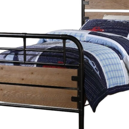 Black And Oak Shiplap Texture Wood and Metal Twin Bed Frame - Image 5