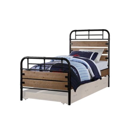 Black And Oak Shiplap Texture Wood and Metal Twin Bed Frame - Image 4