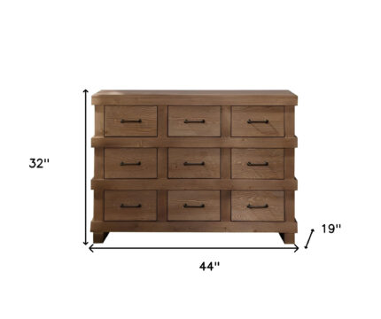 44" Brown Solid Wood Nine Drawer Triple Dresser - Image 5