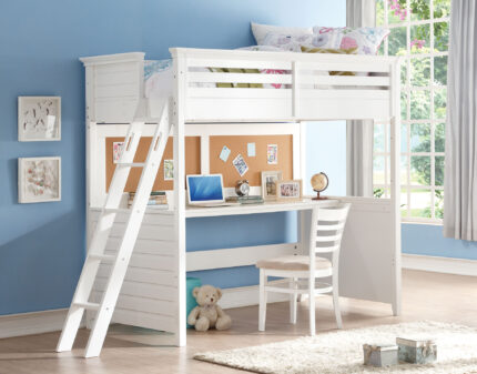 83" X 45" X 74" Twin White Poplar Wood Loft Bed With Desk - Image 5