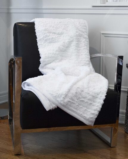 50" X 70" Ivory Faux Fur Plush Throw Blanket with Embroidery - Image 7