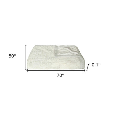50" X 70" Ivory Faux Fur Plush Throw Blanket with Embroidery - Image 8