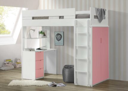 White And Pink Twin Loft Bed And Desk - Image 4