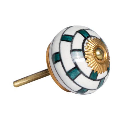 Set of Eight Green White And Gold Geometric Ceramic Drawer Pull Knobs - Image 3