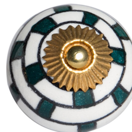 Set of Eight Green White And Gold Geometric Ceramic Drawer Pull Knobs - Image 6
