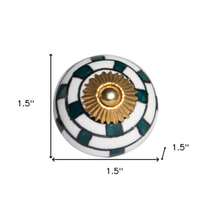 Set of Eight Green White And Gold Geometric Ceramic Drawer Pull Knobs - Image 7