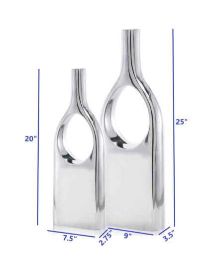 Set of Two Silver Aluminum Modern Hole Table Vases - Image 7