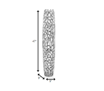 47" Aluminum Silver Twigs Cylinder Floor Vase - Image 5