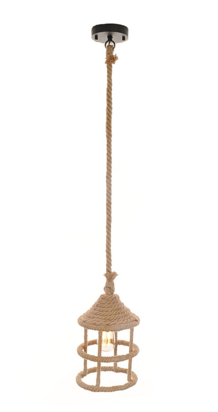 Beige and Black Iron and Rope Ceiling Light - Image 3