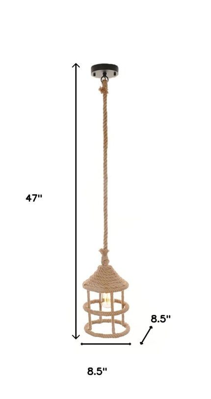 Beige and Black Iron and Rope Ceiling Light - Image 9