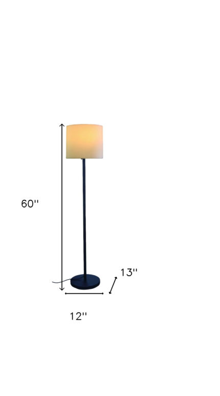 60" Black And White Floor Lamp With White Fabric Drum Shade - Image 4