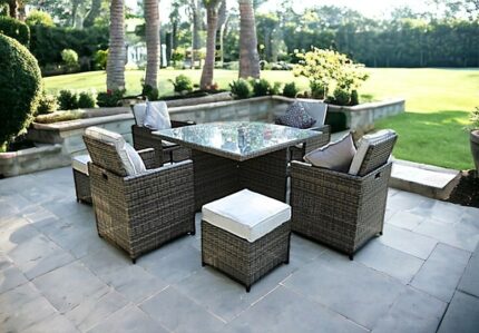 Nine Piece Clear and Gray Glass Dining Set - Image 7