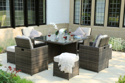 Nine Piece Clear and Gray Glass Dining Set - Image 5