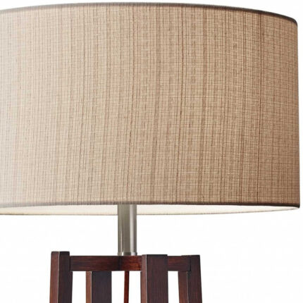 60" Brown Solid Wood Novelty Floor Lamp With Beige Fabric Drum Shade - Image 3