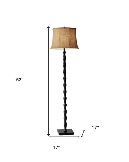 62" Brown And Black Floor Lamp With Beige Burlap Shade - Image 7