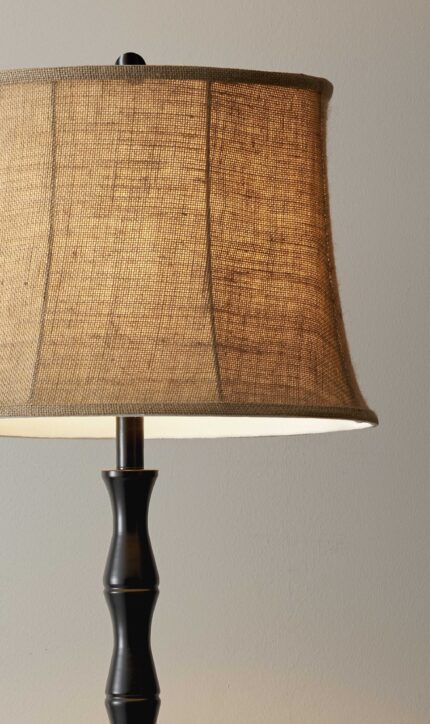 62" Brown And Black Floor Lamp With Beige Burlap Shade - Image 6