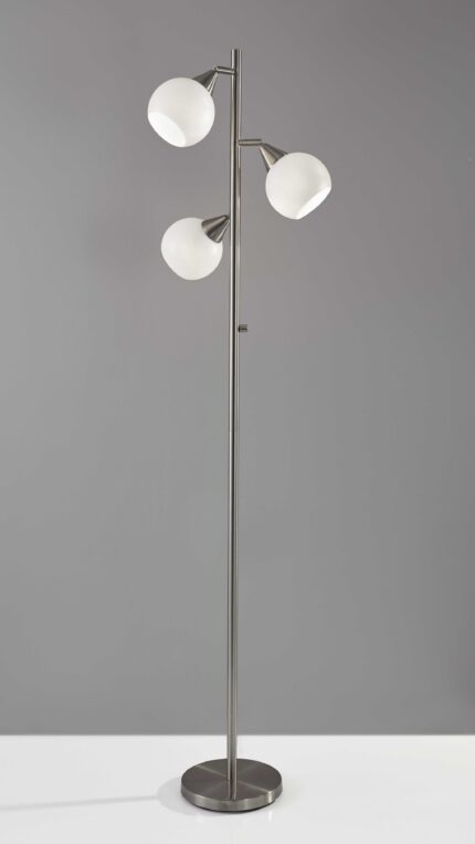 71" Silver Metal Floor Lamp With White Dome Shade - Image 5