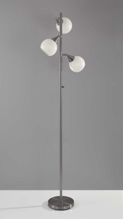 71" Silver Metal Floor Lamp With White Dome Shade - Image 6