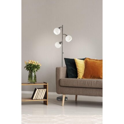 71" Silver Metal Floor Lamp With White Dome Shade - Image 8