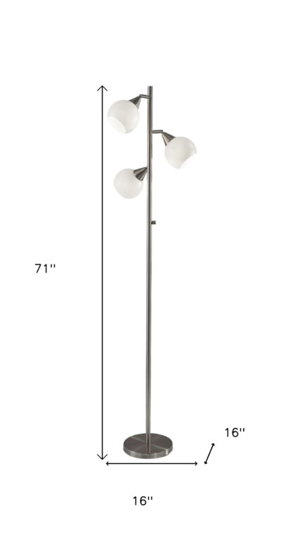 71" Silver Metal Floor Lamp With White Dome Shade - Image 9