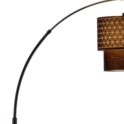 71" Brown And Black Arched Floor Lamp With Brown Fabric Drum Shade - Image 4