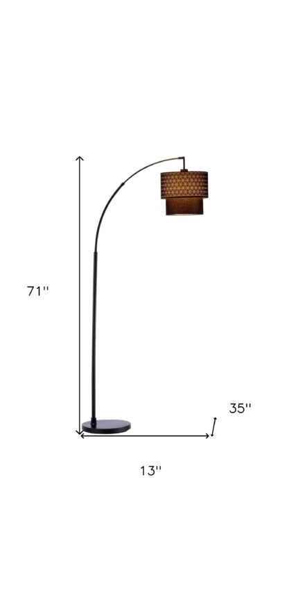 71" Brown And Black Arched Floor Lamp With Brown Fabric Drum Shade - Image 6