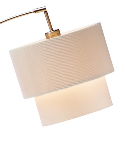 71" Silver Adjustable Arched Floor Lamp With White And Natural Fabric Drum Shade - Image 3