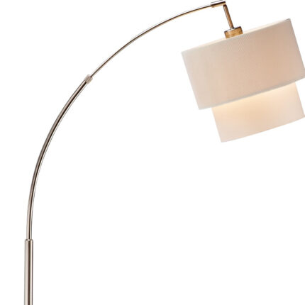 71" Silver Adjustable Arched Floor Lamp With White And Natural Fabric Drum Shade - Image 5