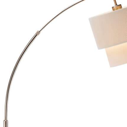71" Silver Adjustable Arched Floor Lamp With White And Natural Fabric Drum Shade - Image 6